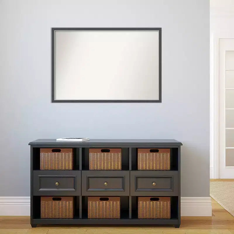 Specchio da Parete Sottile per Bagno senza Smusso Eva 38" x 26" Nero - : Cornice in Polistirolo, Montaggio a Parete