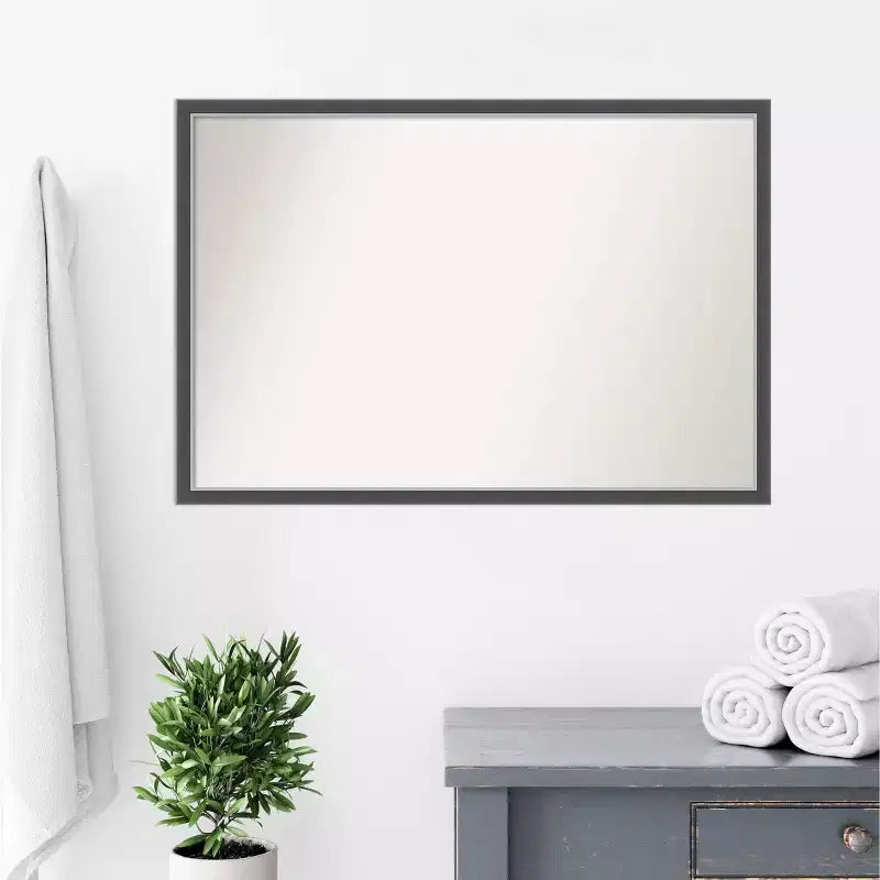 Specchio da Parete Sottile per Bagno senza Smusso Eva 38" x 26" Nero - : Cornice in Polistirolo, Montaggio a Parete