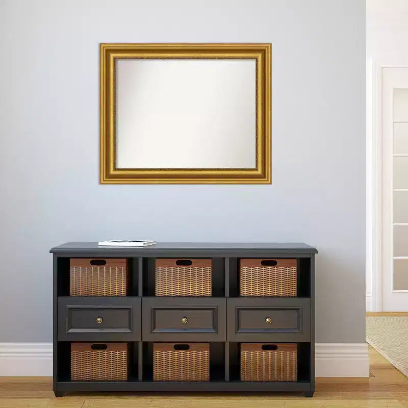 Specchio da parete dorato da 34" x 28" per salotto senza smussatura - : Stile moderno, cornice in polistirene, include accessori per il montaggio