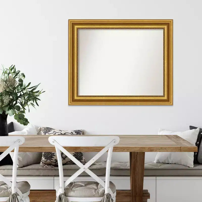 Specchio da parete dorato da 34" x 28" per salotto senza smussatura - : Stile moderno, cornice in polistirene, include accessori per il montaggio