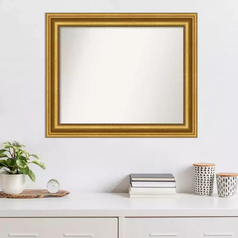 Specchio da parete dorato da 34" x 28" per salotto senza smussatura - : Stile moderno, cornice in polistirene, include accessori per il montaggio