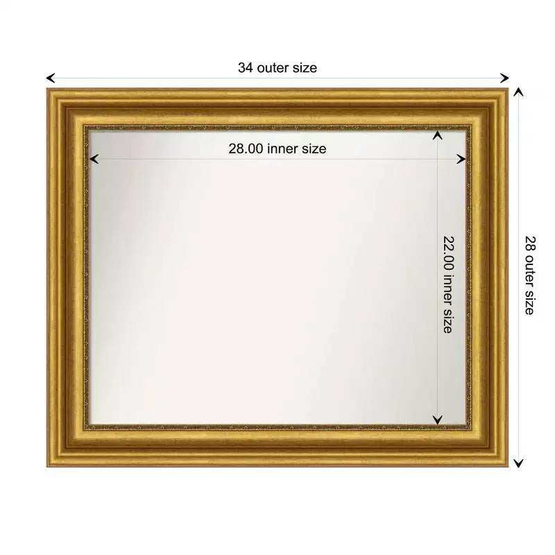 Specchio da parete dorato da 34" x 28" per salotto senza smussatura - : Stile moderno, cornice in polistirene, include accessori per il montaggio