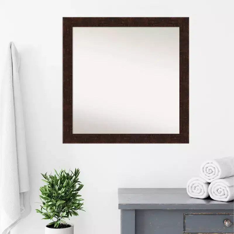 Specchio da parete per bagno stretto William Mottled Bronze non smussato 30" x 30" - : Design quadrato moderno, cornice in polistirolo
