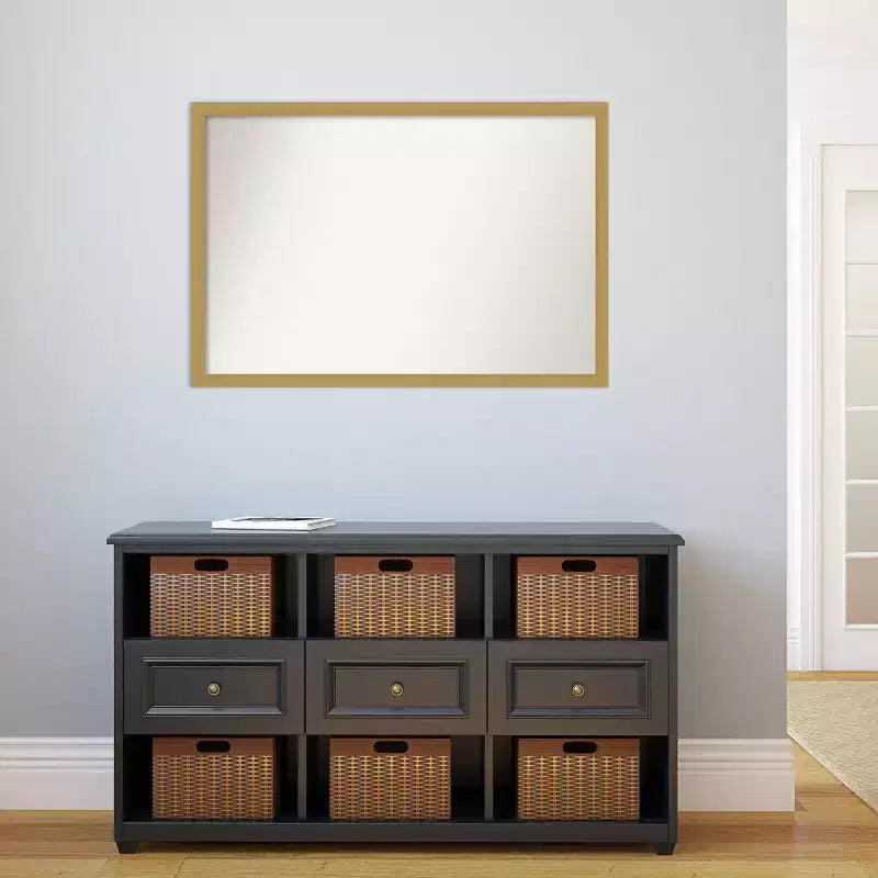 38" x 26" Specchio da Parete Stretto Grace Non Smussato Oro Spazzolato - : Rettangolare, Montaggio a Parete, Cornice in Polistirene