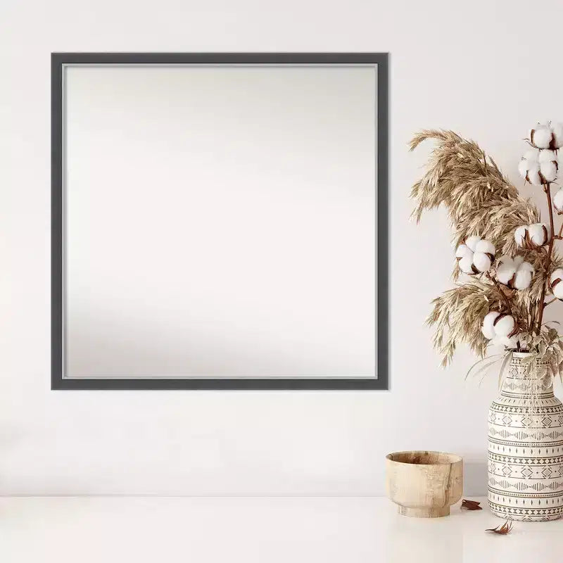 Specchio da parete sottile Eva nero/argento 71 x 71 cm senza smussatura - : cornice quadrata moderna in polistirene, montaggio a parete