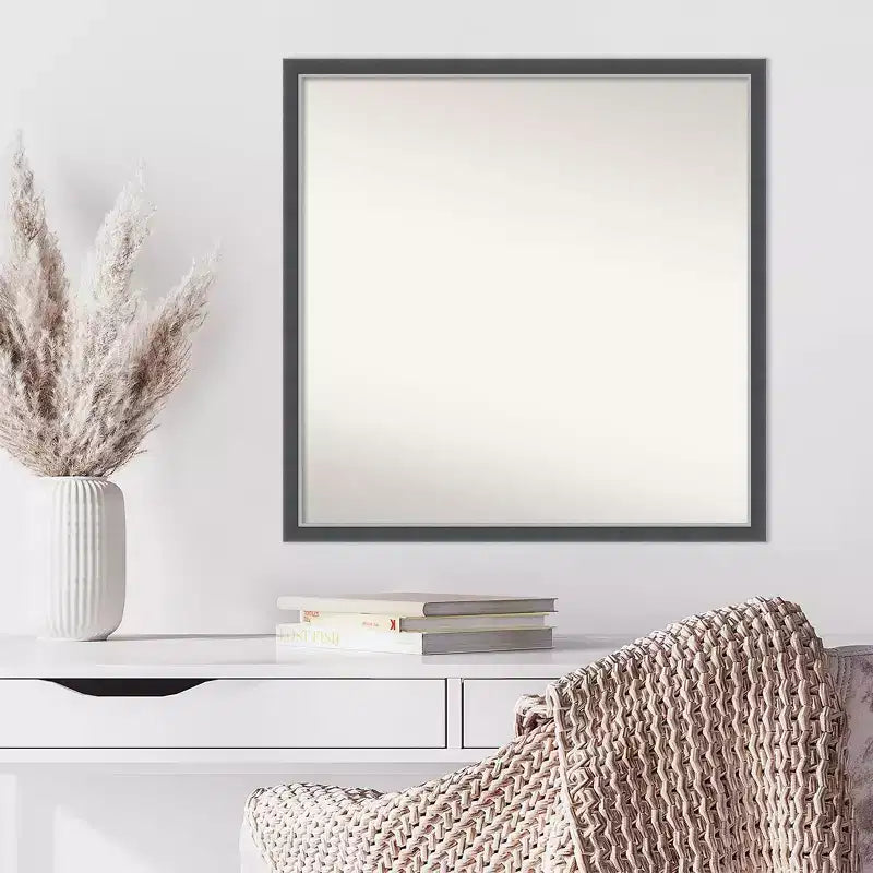 Specchio da parete sottile Eva nero/argento 71 x 71 cm senza smussatura - : cornice quadrata moderna in polistirene, montaggio a parete