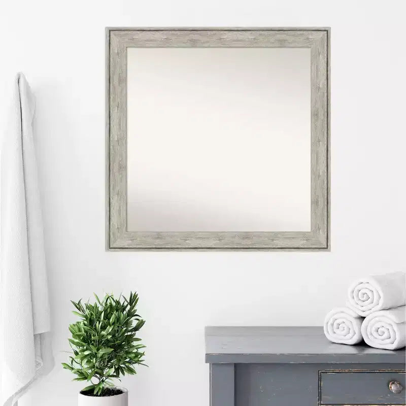 Specchio da parete quadrato 31" x 31" con cornice craquelé, nessun assemblaggio -