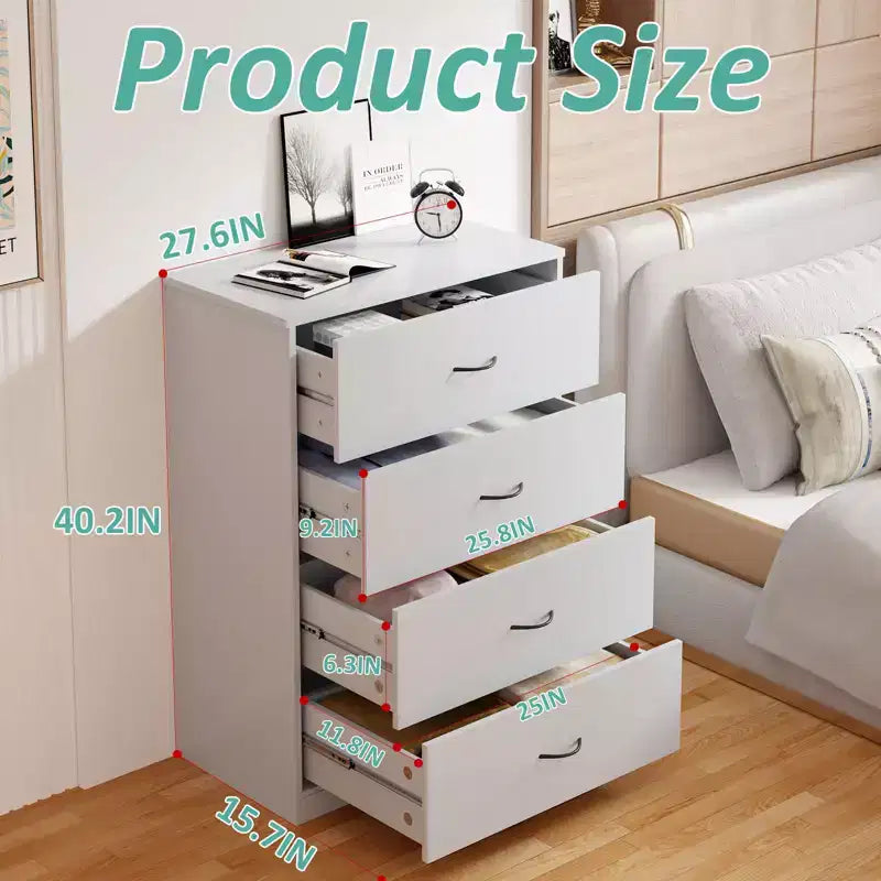 Cassettiera SUGIFT con 4 cassetti, piccola cassettiera in legno, organizer verticale per camera da letto