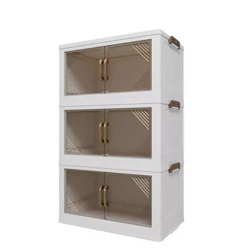 Scatola portaoggetti pieghevole con anta trasparente larga 21,6 pollici, organizer a 3 livelli di grande capacità, facile accesso, essenziale per il trasloco, design pieghevole salvaspazio
