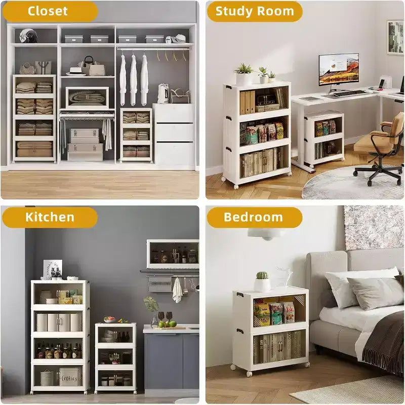 Scatola portaoggetti pieghevole con anta trasparente larga 21,6 pollici, organizer a 3 livelli di grande capacità, facile accesso, essenziale per il trasloco, design pieghevole salvaspazio
