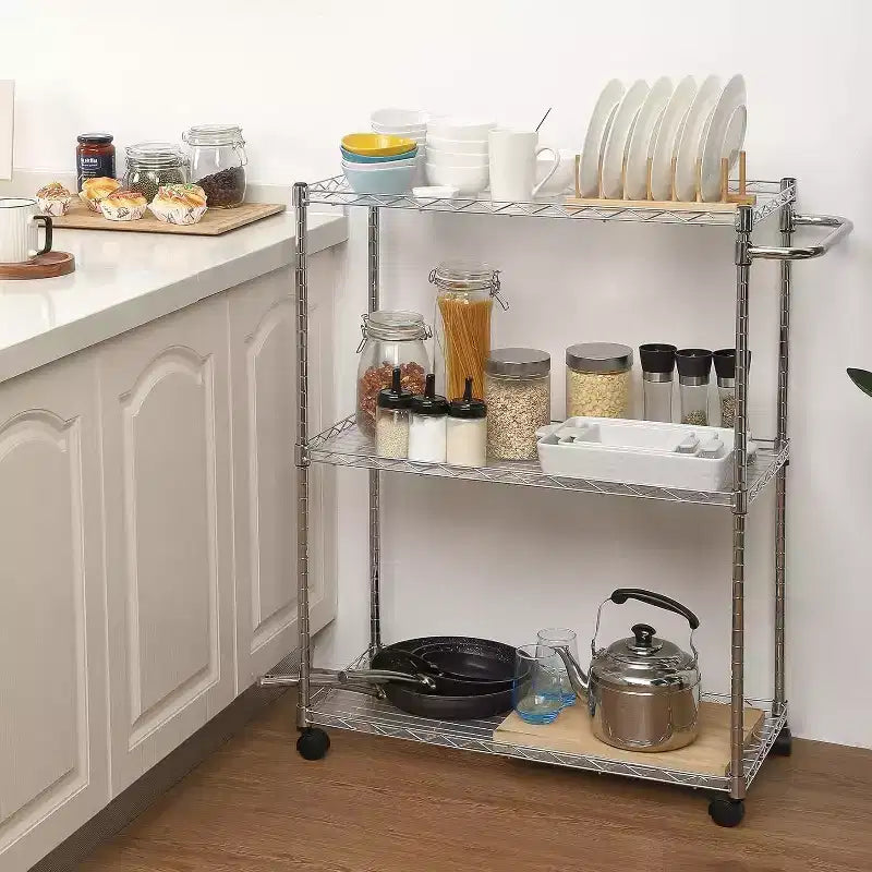 Carrello portaoggetti a 4 ripiani, organizer sottile, carrello mobile per la spesa con ruote girevoli a 360° e bloccabili / cestello e maniglia, per lavanderia, cucina