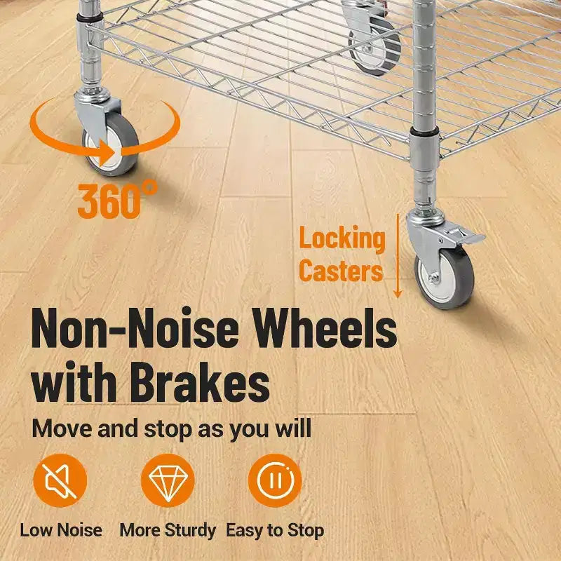 Carrello portaoggetti a 4 ripiani, organizer sottile, carrello mobile per la spesa con ruote girevoli a 360° e bloccabili / cestello e maniglia, per lavanderia, cucina