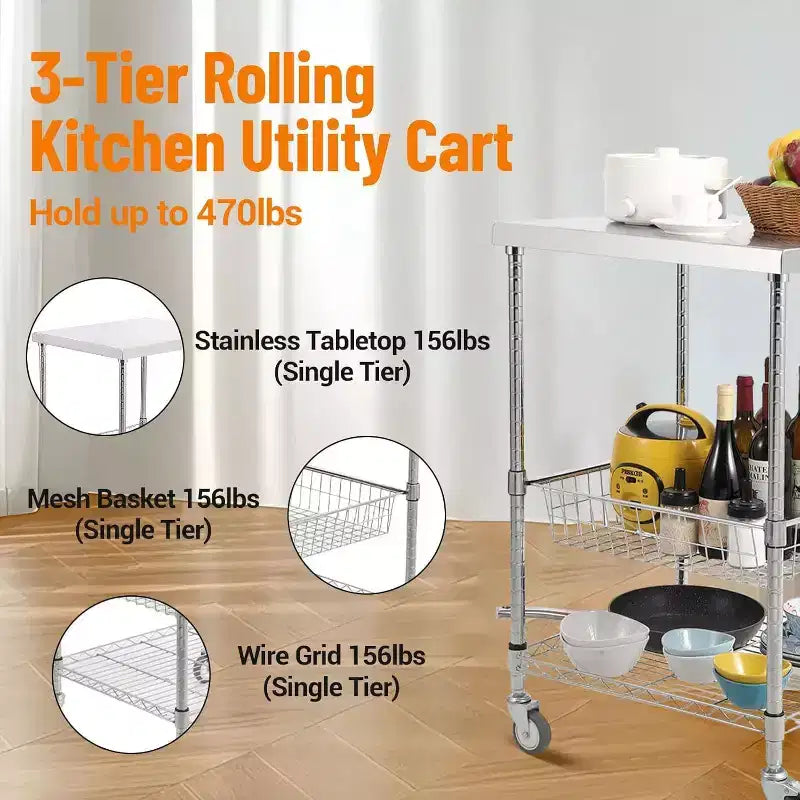 Carrello portaoggetti a 4 ripiani, organizer sottile, carrello mobile per la spesa con ruote girevoli a 360° e bloccabili / cestello e maniglia, per lavanderia, cucina