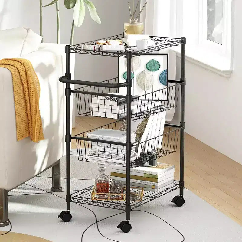 Carrello portaoggetti a 4 ripiani, organizer sottile, carrello mobile per la spesa con ruote girevoli a 360° e bloccabili / cestello e maniglia, per lavanderia, cucina