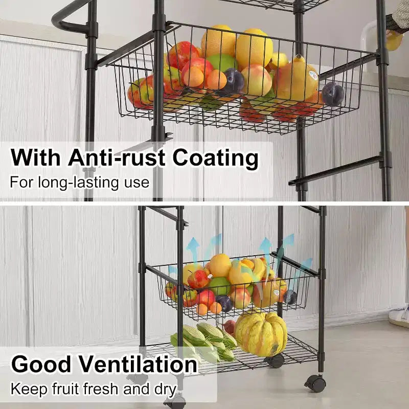 Carrello portaoggetti a 4 ripiani, organizer sottile, carrello mobile per la spesa con ruote girevoli a 360° e bloccabili / cestello e maniglia, per lavanderia, cucina