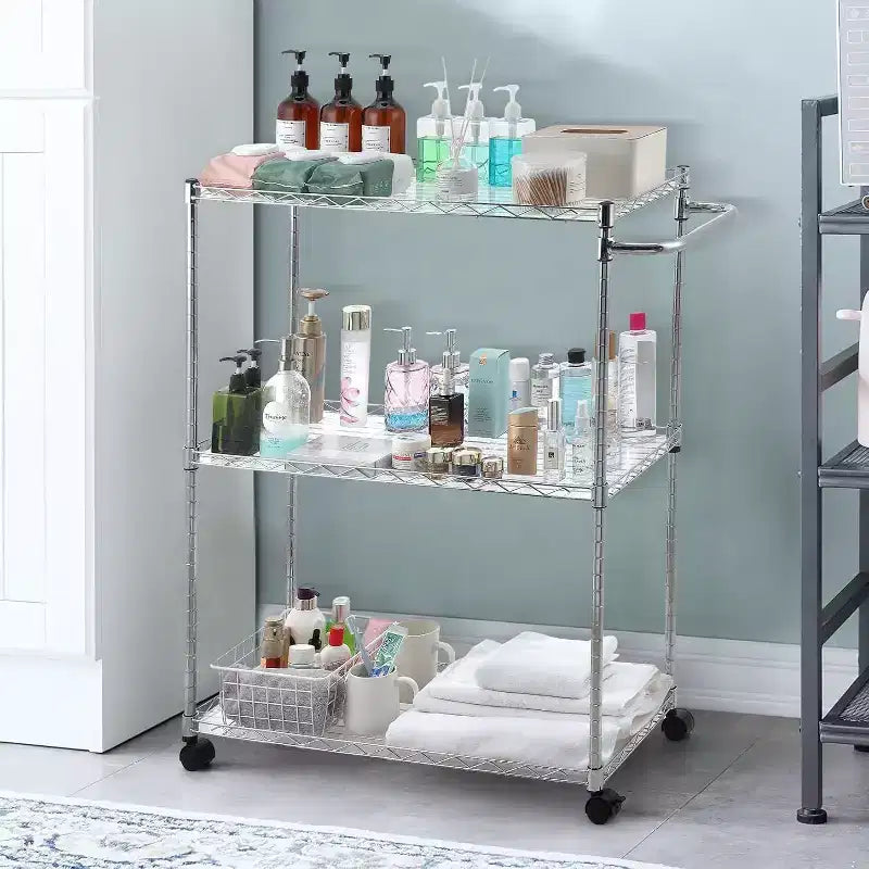 Carrello portaoggetti a 4 ripiani, organizer sottile, carrello mobile per la spesa con ruote girevoli a 360° e bloccabili / cestello e maniglia, per lavanderia, cucina