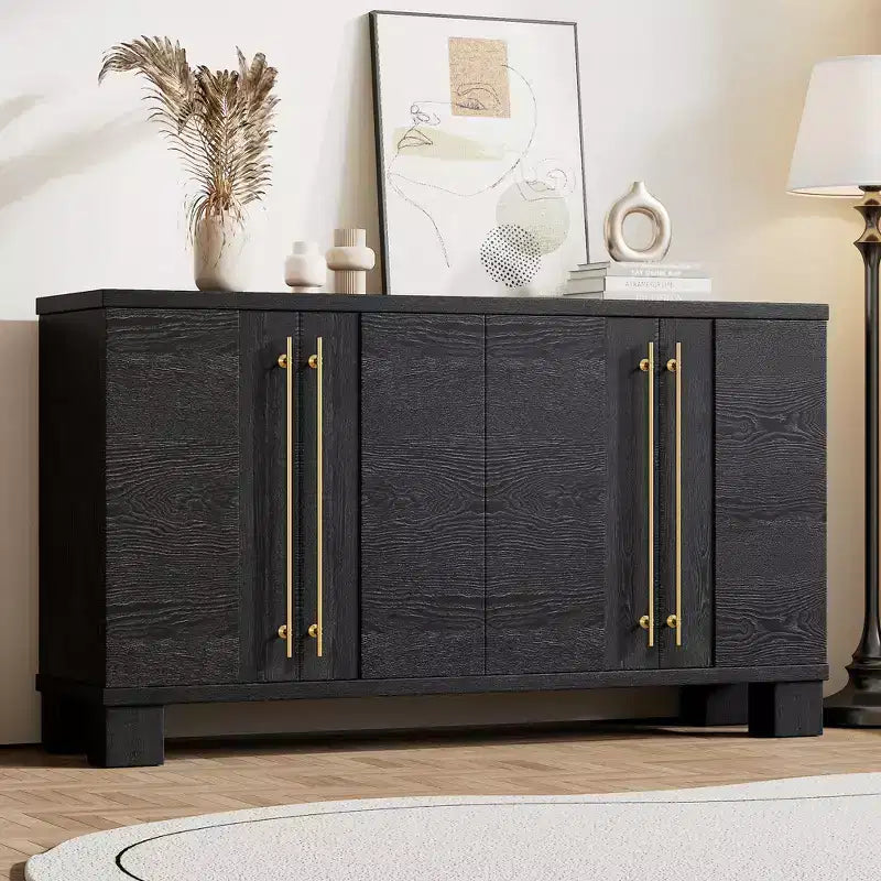 Credenza Elegante con Ripiani Regolabili e Maniglie Dorate
