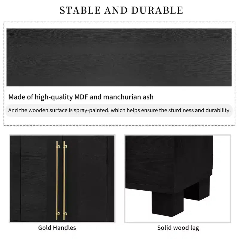 Credenza Elegante con Ripiani Regolabili e Maniglie Dorate