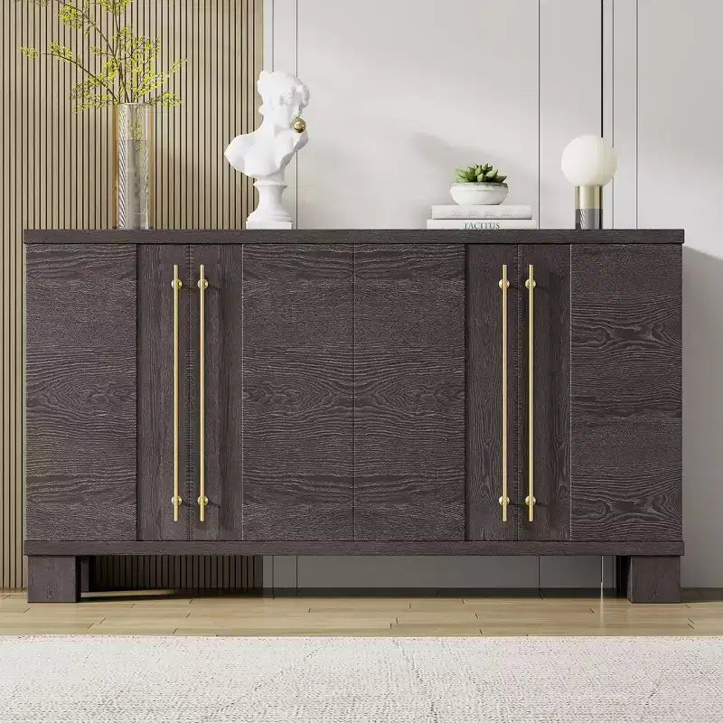Credenza Elegante con Ripiani Regolabili e Maniglie Dorate