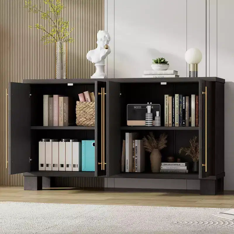 Credenza Elegante con Ripiani Regolabili e Maniglie Dorate