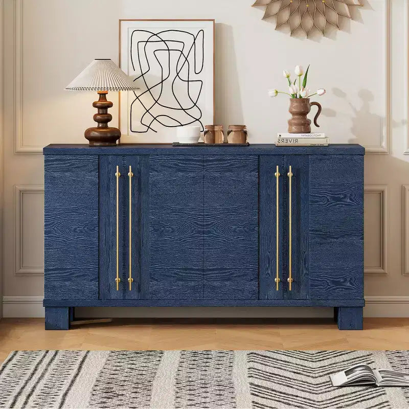 Credenza Elegante con Ripiani Regolabili e Maniglie Dorate