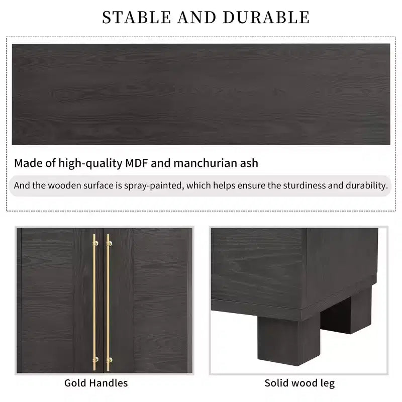 Credenza Elegante con Ripiani Regolabili e Maniglie Dorate