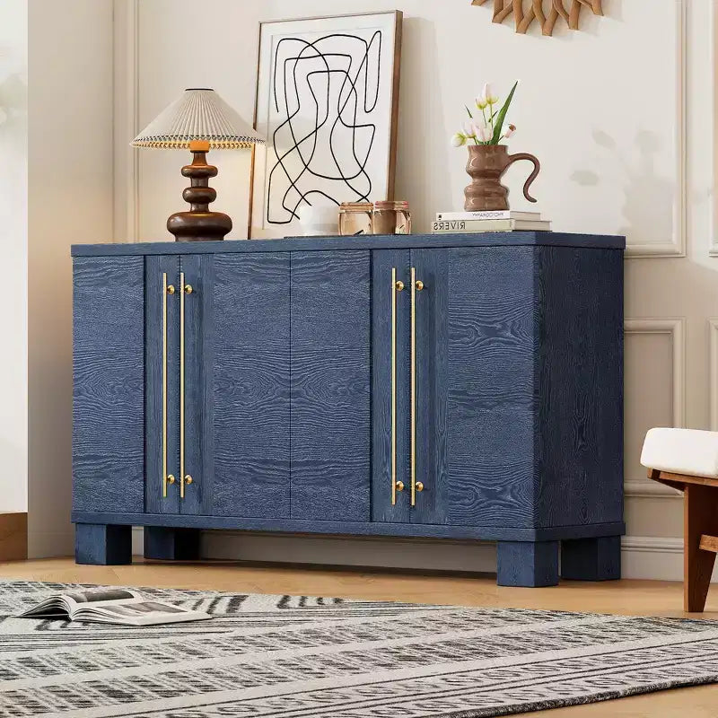 Credenza Elegante con Ripiani Regolabili e Maniglie Dorate