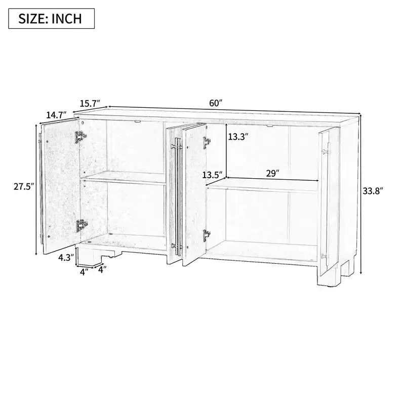 Credenza Elegante con Ripiani Regolabili e Maniglie Dorate