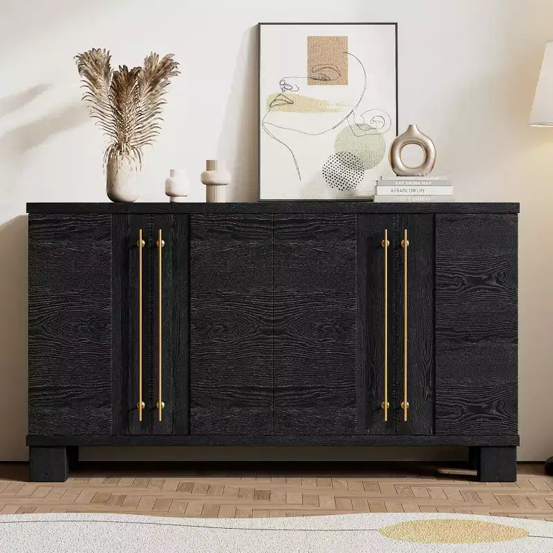 Credenza Elegante con Ripiani Regolabili e Maniglie Dorate