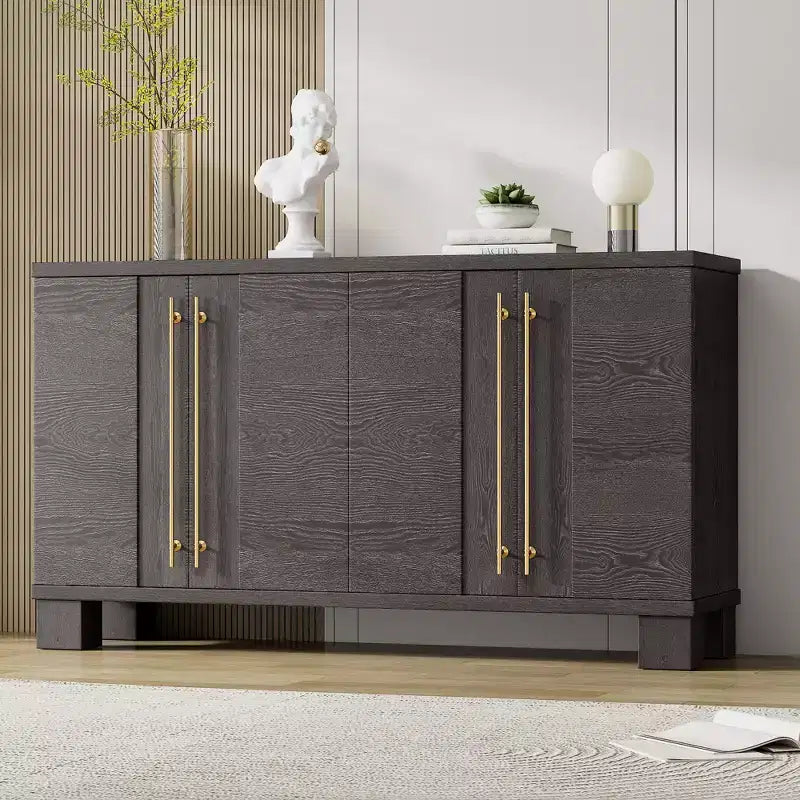 Credenza Elegante con Ripiani Regolabili e Maniglie Dorate