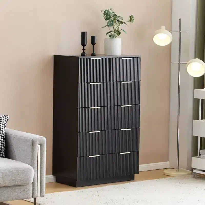 Cassettiera a 6 cassetti in MDF nero da 72 cm di larghezza