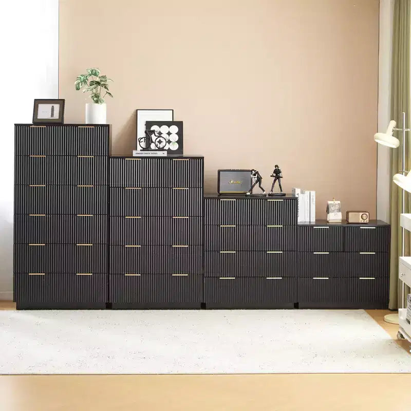 Cassettiera a 6 cassetti in MDF nero da 72 cm di larghezza