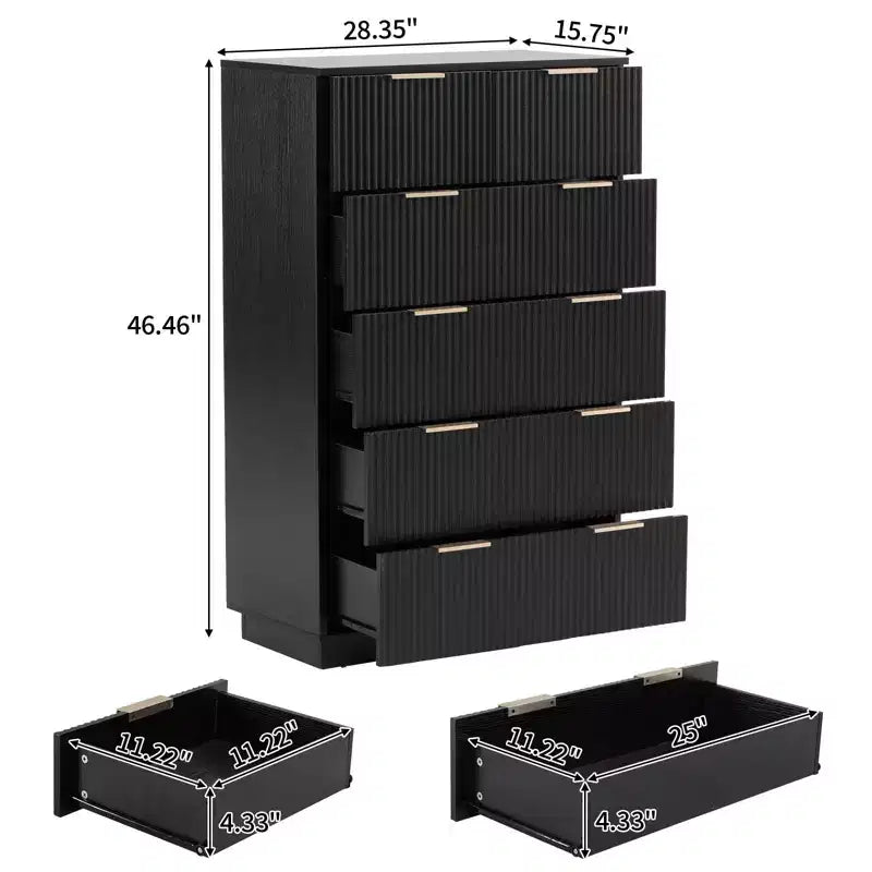 Cassettiera a 6 cassetti in MDF nero da 72 cm di larghezza