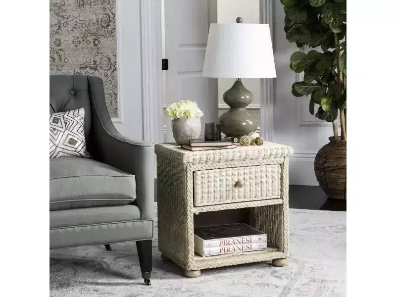 Comodino Adira Wicker - SEA8002 - Bianco Lavato -