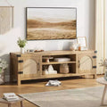 TV Stand for 65 Inch TV, with Rattan Door and Adjustable Shelves, Media TV Console with 2-Tier Open Storageand 2 Cabinets