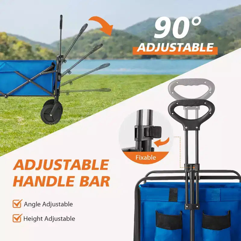 Carrello Pieghevole Besiter, Carrello Pieghevole con 2 Portabicchieri, Carrello Utilitario Portatile con Manubrio Regolabile per Campeggio, Shopping, Esterno