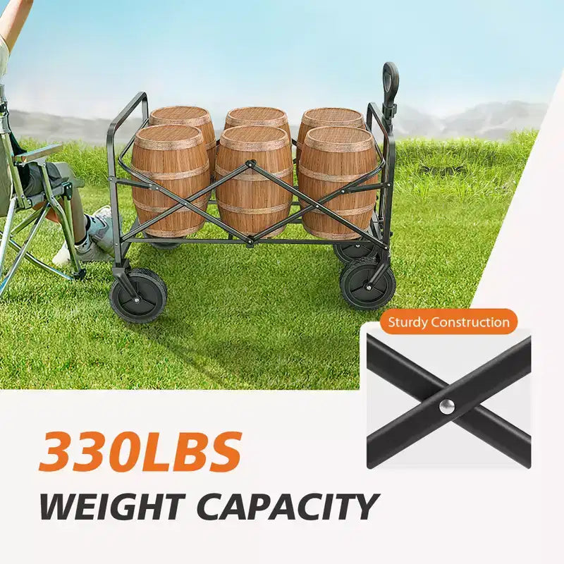 Carrello Pieghevole Besiter, Carrello Pieghevole con 2 Portabicchieri, Carrello Utilitario Portatile con Manubrio Regolabile per Campeggio, Shopping, Esterno