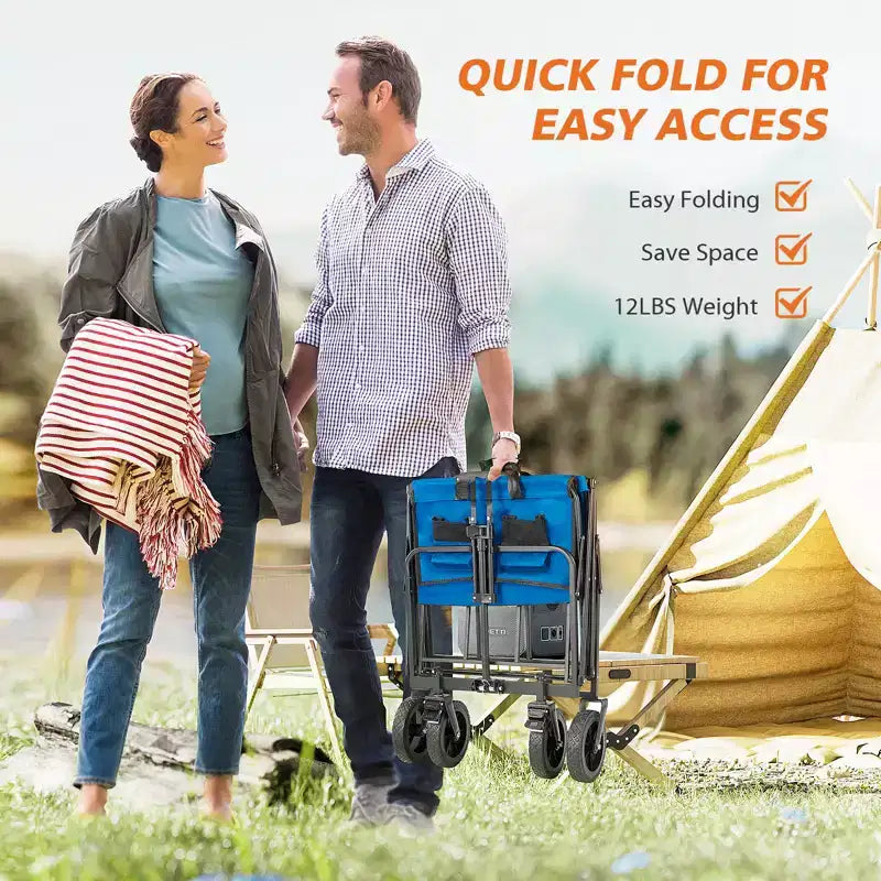 Carrello Pieghevole Besiter, Carrello Pieghevole con 2 Portabicchieri, Carrello Utilitario Portatile con Manubrio Regolabile per Campeggio, Shopping, Esterno