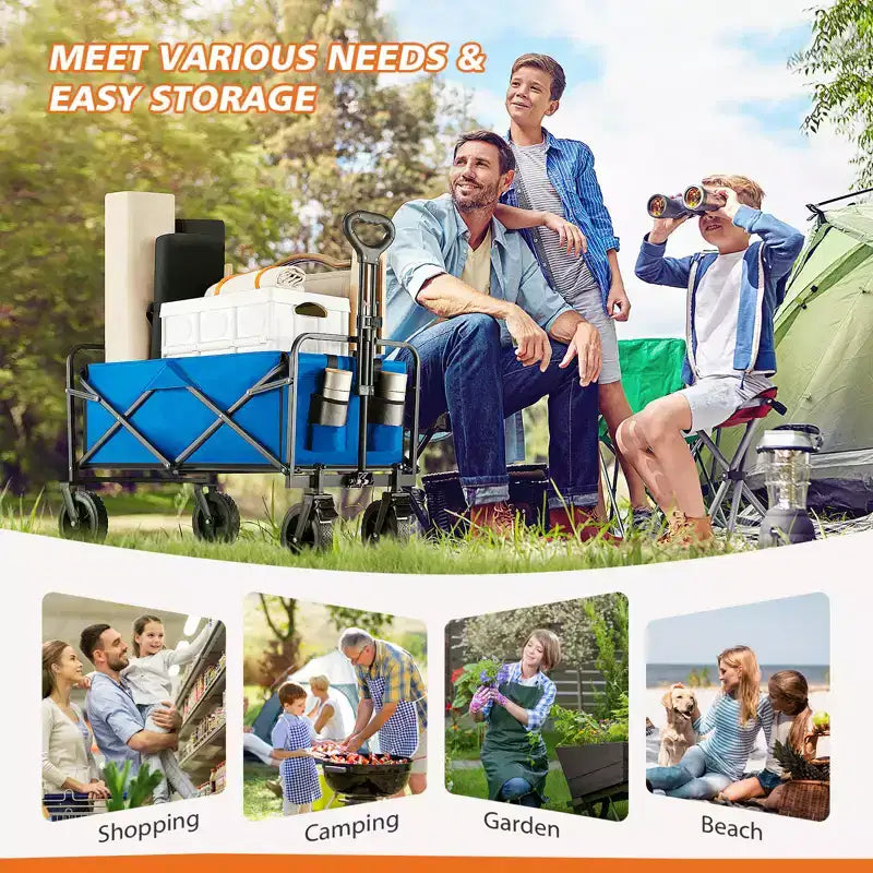 Carrello Pieghevole Besiter, Carrello Pieghevole con 2 Portabicchieri, Carrello Utilitario Portatile con Manubrio Regolabile per Campeggio, Shopping, Esterno