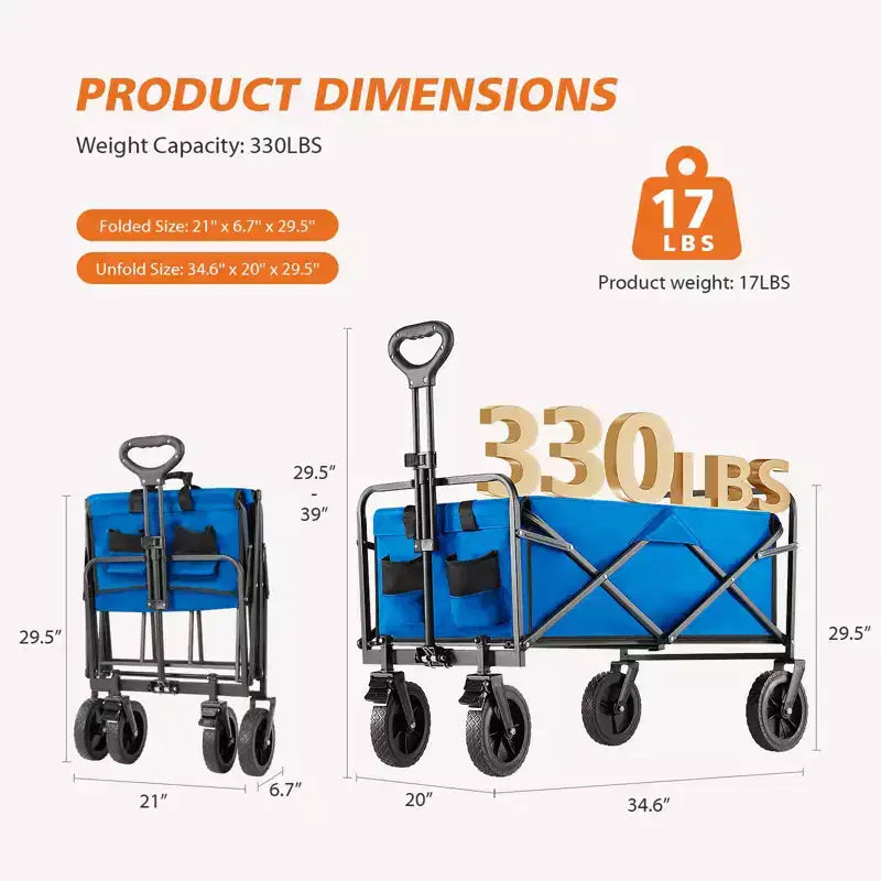 Carrello Pieghevole Besiter, Carrello Pieghevole con 2 Portabicchieri, Carrello Utilitario Portatile con Manubrio Regolabile per Campeggio, Shopping, Esterno
