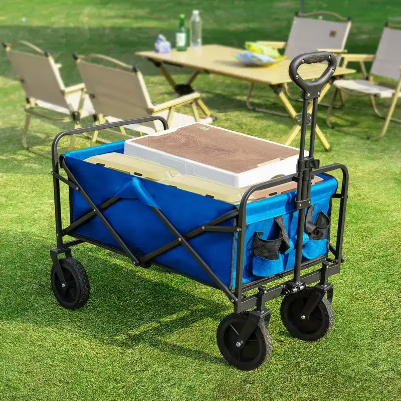 Carrello Pieghevole Besiter, Carrello Pieghevole con 2 Portabicchieri, Carrello Utilitario Portatile con Manubrio Regolabile per Campeggio, Shopping, Esterno