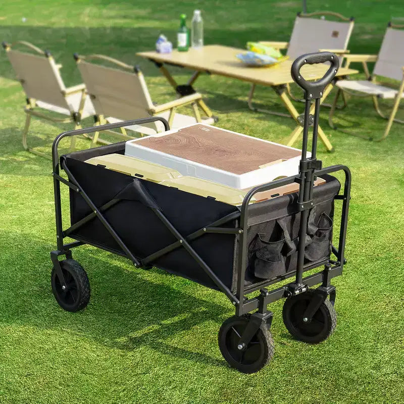 Carrello Pieghevole Besiter, Carrello Pieghevole con 2 Portabicchieri, Carrello Utilitario Portatile con Manubrio Regolabile per Campeggio, Shopping, Esterno