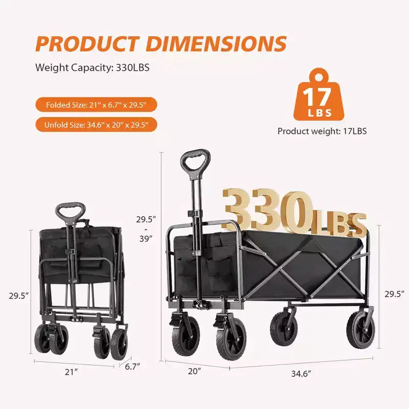 Carrello Pieghevole Besiter, Carrello Pieghevole con 2 Portabicchieri, Carrello Utilitario Portatile con Manubrio Regolabile per Campeggio, Shopping, Esterno