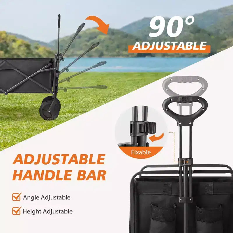 Carrello Pieghevole Besiter, Carrello Pieghevole con 2 Portabicchieri, Carrello Utilitario Portatile con Manubrio Regolabile per Campeggio, Shopping, Esterno