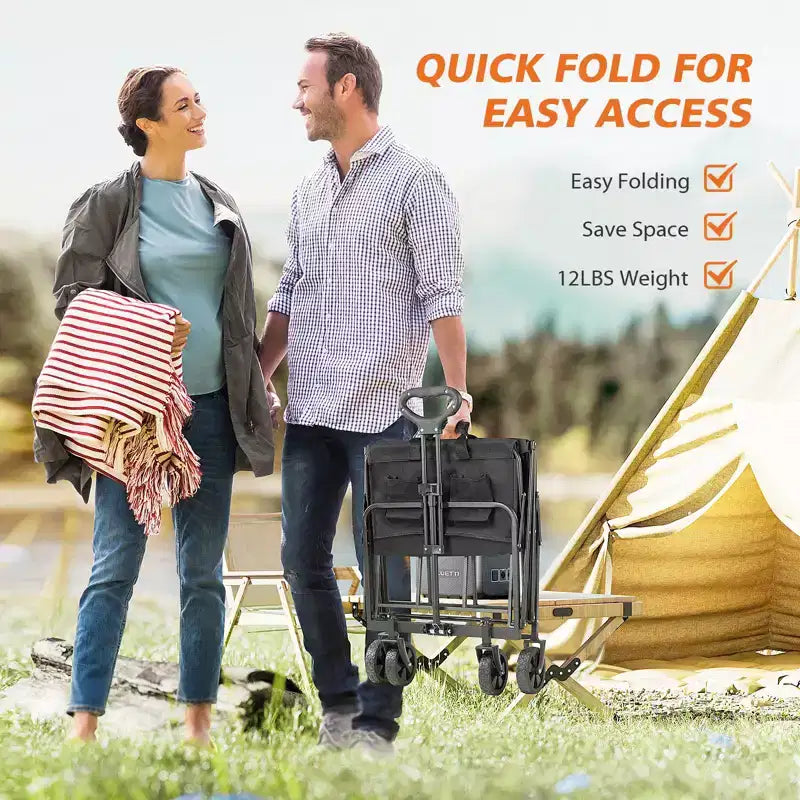 Carrello Pieghevole Besiter, Carrello Pieghevole con 2 Portabicchieri, Carrello Utilitario Portatile con Manubrio Regolabile per Campeggio, Shopping, Esterno