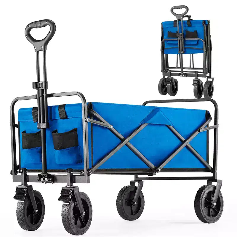 Carrello Pieghevole Besiter, Carrello Pieghevole con 2 Portabicchieri, Carrello Utilitario Portatile con Manubrio Regolabile per Campeggio, Shopping, Esterno