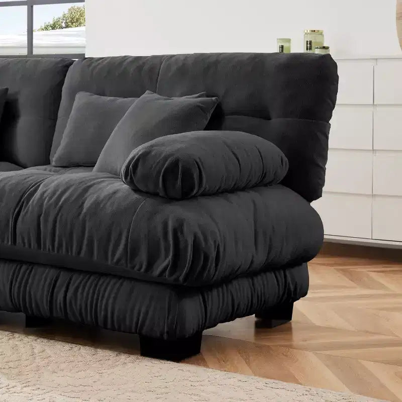 Divano a 2 Posti in Ciniglia con 2 Cuscini Lombari e 2 Cuscini Decorativi, Divano con Braccioli Larghi Imbottiti e Pouf Convertibile, Ciniglia Color Caffè Chiaro