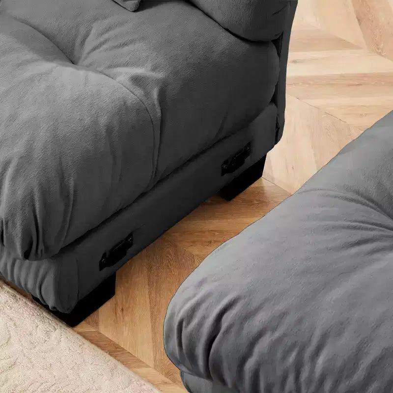 Divano a 2 Posti in Ciniglia con 2 Cuscini Lombari e 2 Cuscini Decorativi, Divano con Braccioli Larghi Imbottiti e Pouf Convertibile, Ciniglia Color Caffè Chiaro