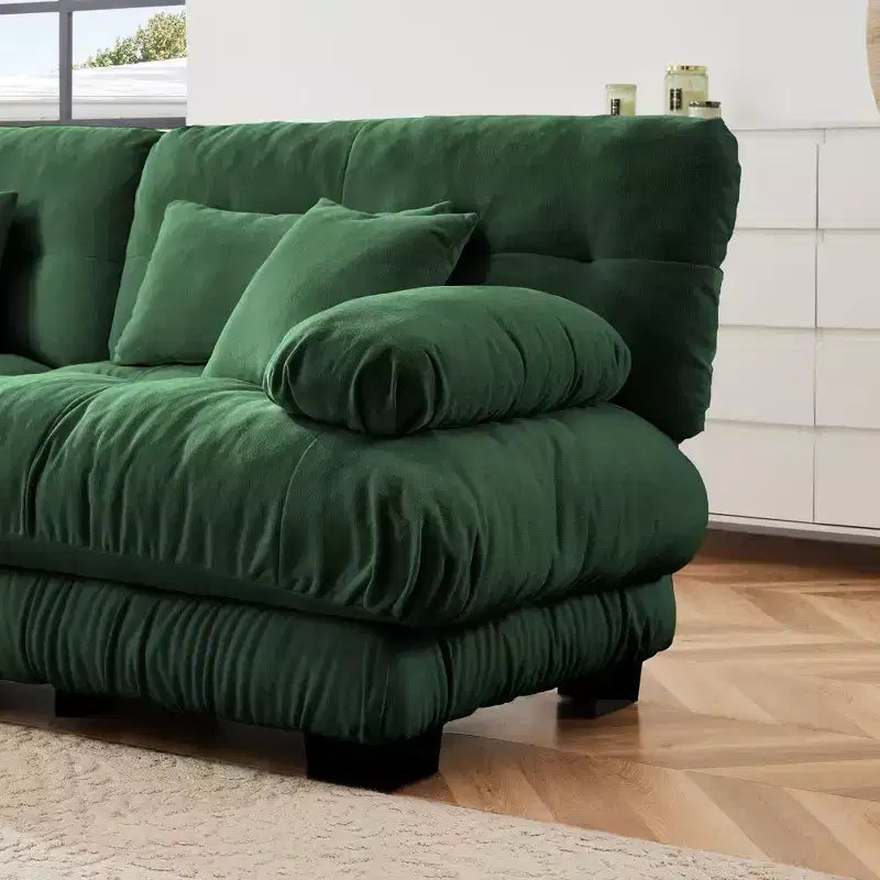 Divano a 2 Posti in Ciniglia con 2 Cuscini Lombari e 2 Cuscini Decorativi, Divano con Braccioli Larghi Imbottiti e Pouf Convertibile, Ciniglia Color Caffè Chiaro