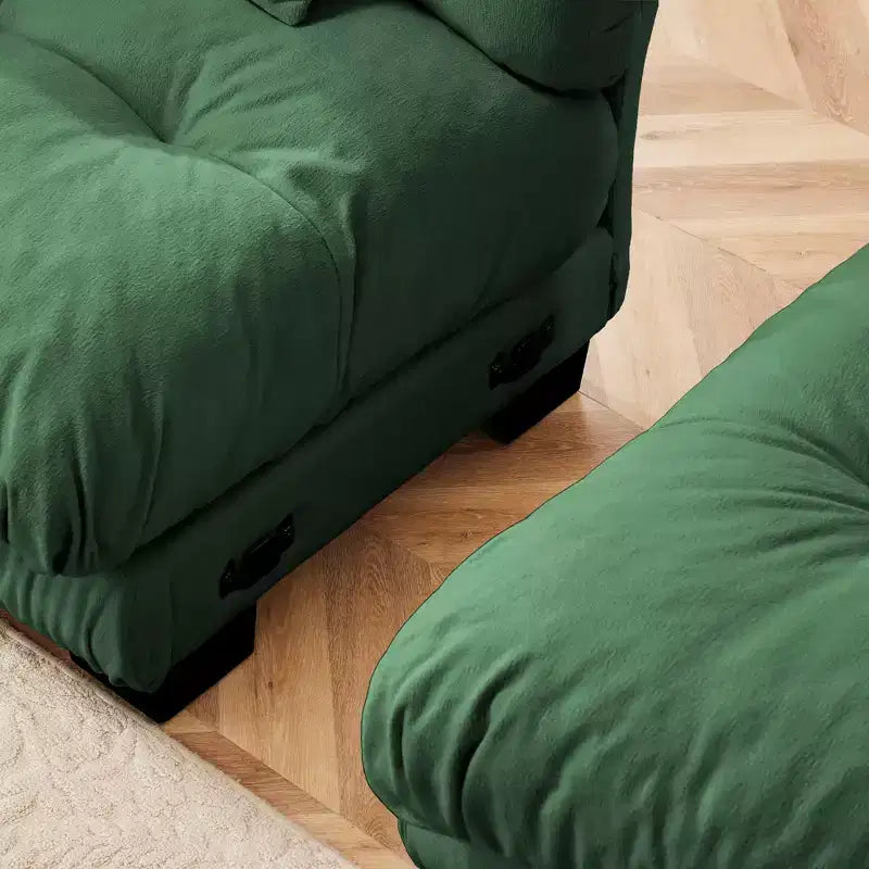 Divano a 2 Posti in Ciniglia con 2 Cuscini Lombari e 2 Cuscini Decorativi, Divano con Braccioli Larghi Imbottiti e Pouf Convertibile, Ciniglia Color Caffè Chiaro